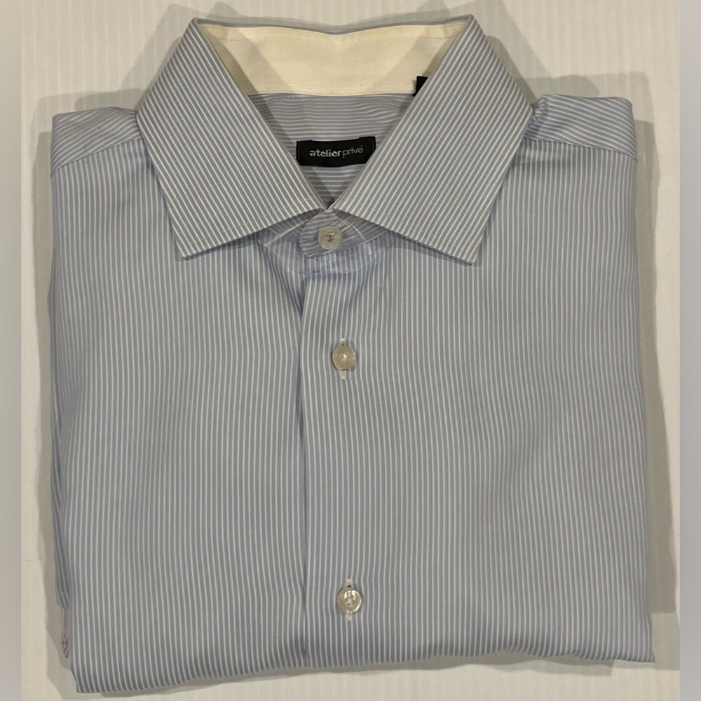 Atelier Prive Button Down Men’s Long Sleeve  Shirt 38/14.5 French Cuffs Striped